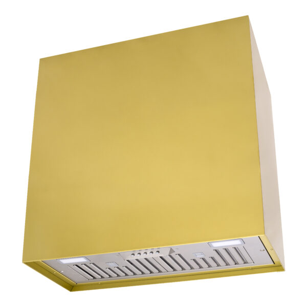 Golden - hued Range Hood with a Sleek Finish