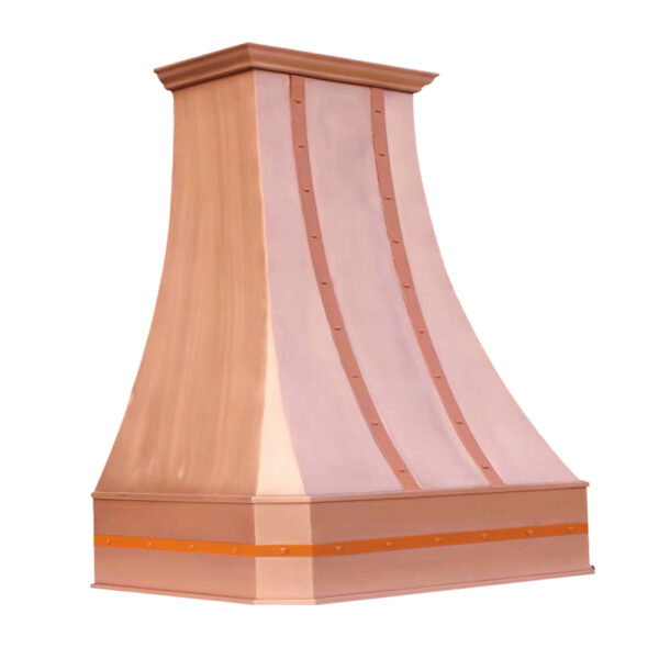 Artistic Wooden - toned Range Hood with Striped Design