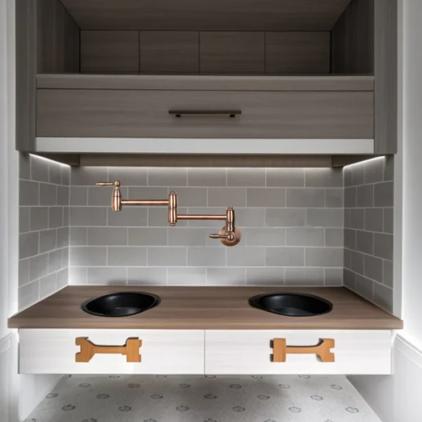Brass Swing Arm Pot Filler-Lead-Free Wall Mounted Water Faucet Built over Dog Food Bowls Folding Pot Filler for Water Refilling to Pet Feeding Station- PF28 - Image 2