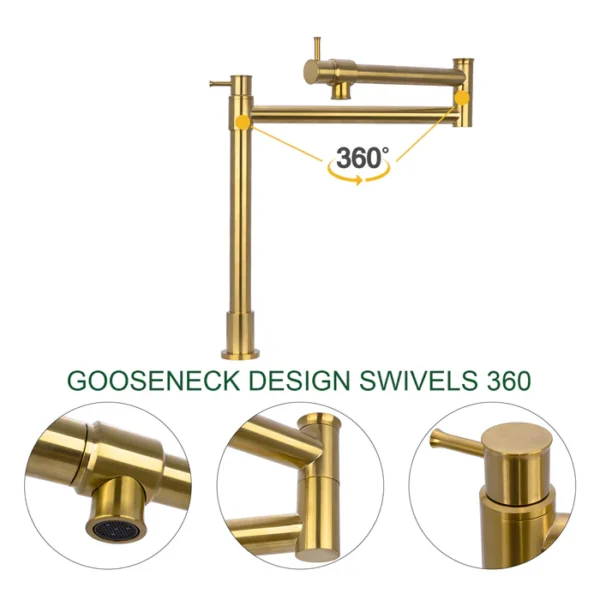 Brushed Gold Pot Filler Kitchen Faucet Deck-Mounted - PF22 - Image 2