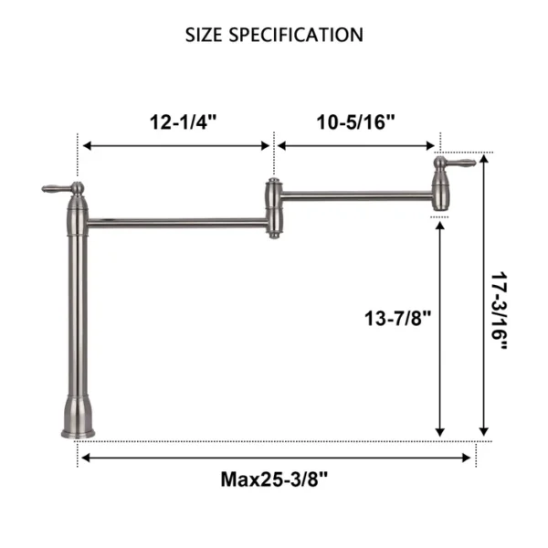 Brushed Nickel Pot Filler Kitchen Faucet Deck-Mounted- PF14 - Image 2