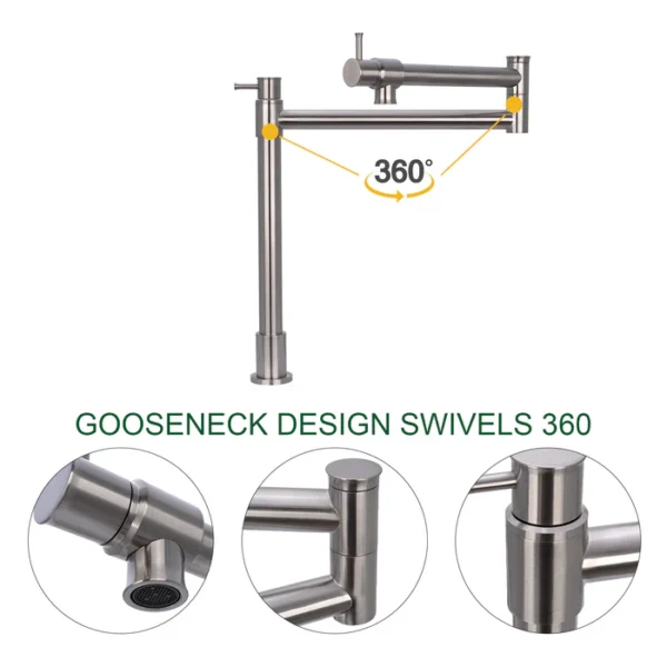 Brushed Nickel Pot Filler Kitchen Faucet Deck-Mounted - PF23 - Image 2