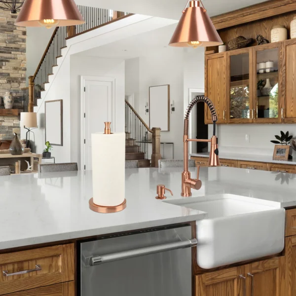 Copper Paper Towel Holder Roll Dispenser Stand for Kitchen Countertop & Dining Room Table - IK79303-C - Image 2