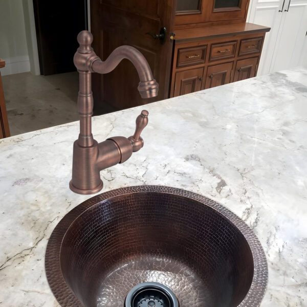 Copper One-Handle Widespread Kitchen Bar Sink Faucet, Solid Brass Prep Sink Faucet - Antique Bronze - Image 2