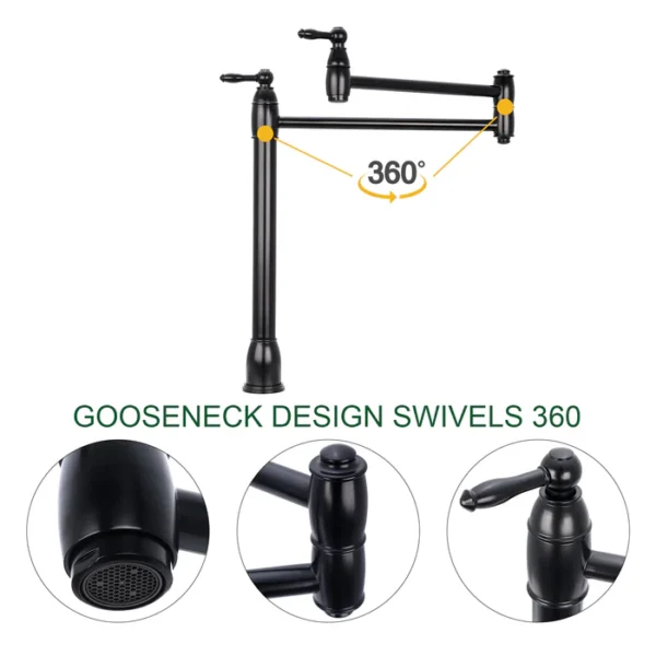 Matte Black Pot Filler Kitchen Faucet Deck-Mounted - PF12 - Image 2