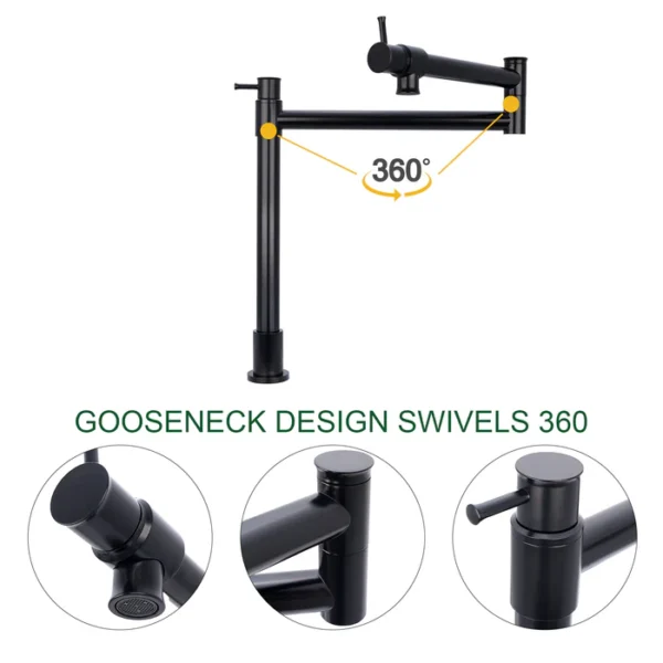 Matte Black Pot Filler Kitchen Faucet Deck-Mounted - PF24 - Image 2