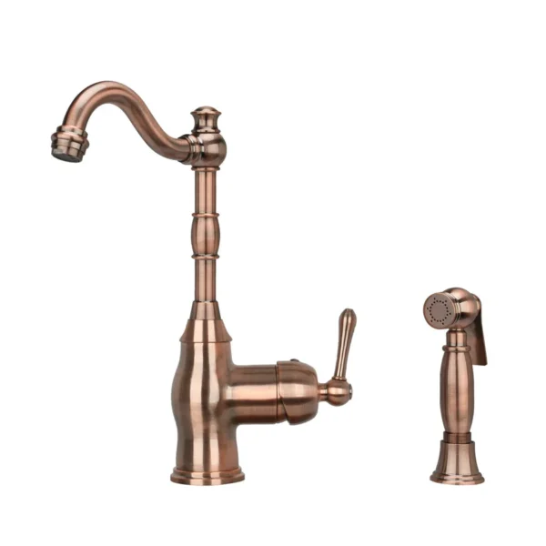 One-Handle Antique Copper Widespread Kitchen Faucet with Side Sprayer -IK96918-IC