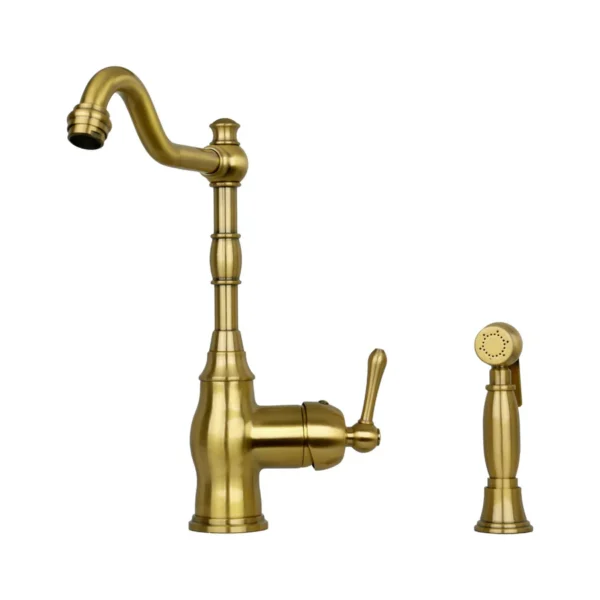 One-Handle Brushed Gold Widespread Kitchen Faucet with Side Sprayer - IK96918-BTG