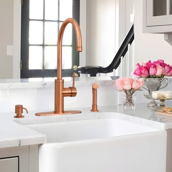 One-Handle Copper Widespread Kitchen Faucet with Side Sprayer-IK96966C - Image 2
