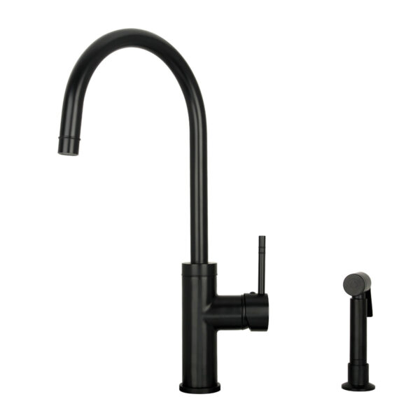 One-Handle Matte Black Widespread Kitchen Faucet with Side Sprayer-IK96966-MB