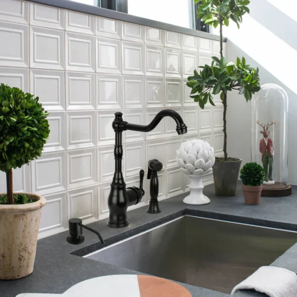 One-Handle Matte Black Widespread Kitchen Faucet with Side Sprayer - IK96918-MB - Image 2