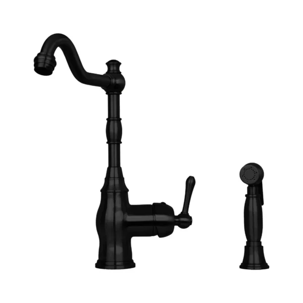 One-Handle Matte Black Widespread Kitchen Faucet with Side Sprayer - IK96918-MB