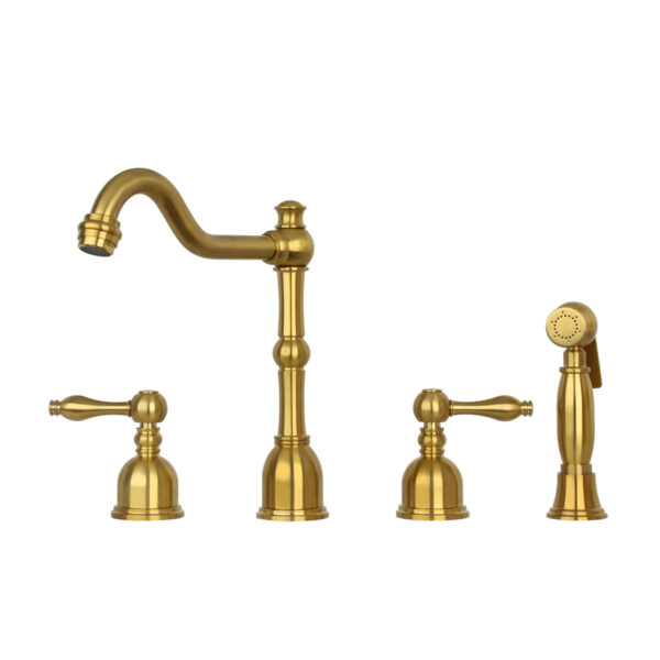 Two-Handles Brushed Gold Widespread Kitchen Faucet with Side Sprayer - IK96818BTG