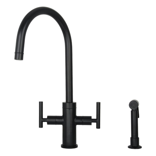 Two-Handle Matte Black Widespread Kitchen Faucet with Side Sprayer-IK96766-MB