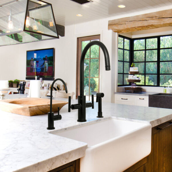 Two-Handle Matte Black Widespread Kitchen Faucet with Side Sprayer-IK96766-MB - Image 2