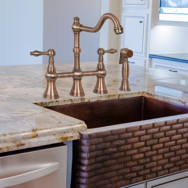 Two-Handles Antique Copper Bridge Kitchen Faucet with Side Sprayer - IK96718-AC - Image 2