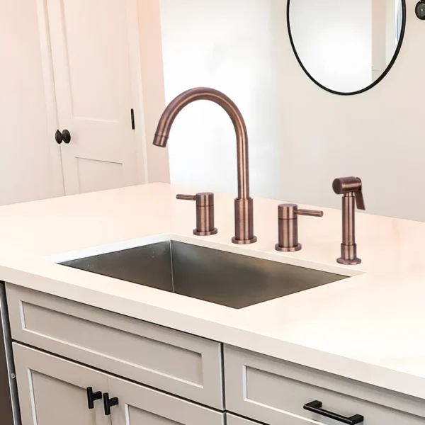 Two-Handles Antique Copper Widespread Kitchen Faucet with Side Sprayer - IK96866 -IC - Image 2