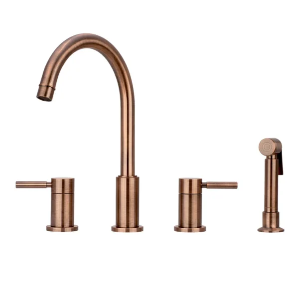 Two-Handles Antique Copper Widespread Kitchen Faucet with Side Sprayer - IK96866 -IC