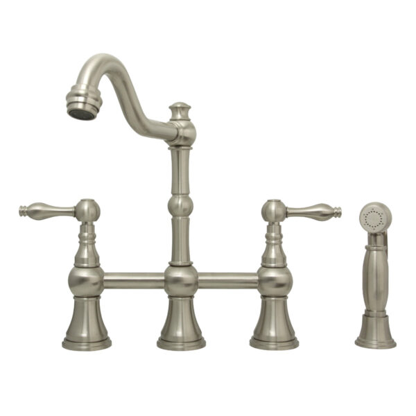 Two-Handles Brushed Nickel Bridge Kitchen Faucet with Side Sprayer - IK96718-BN