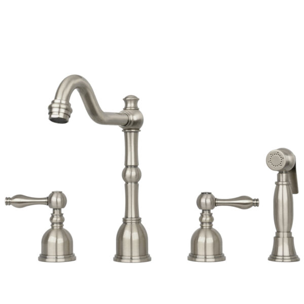 Two-Handles Brushed Nickel Widespread Kitchen Faucet with Side Sprayer - IK96818-BN