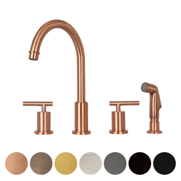 Two-Handles Copper Widespread Kitchen Faucet with Plastic Side Sprayer - IK96866N1