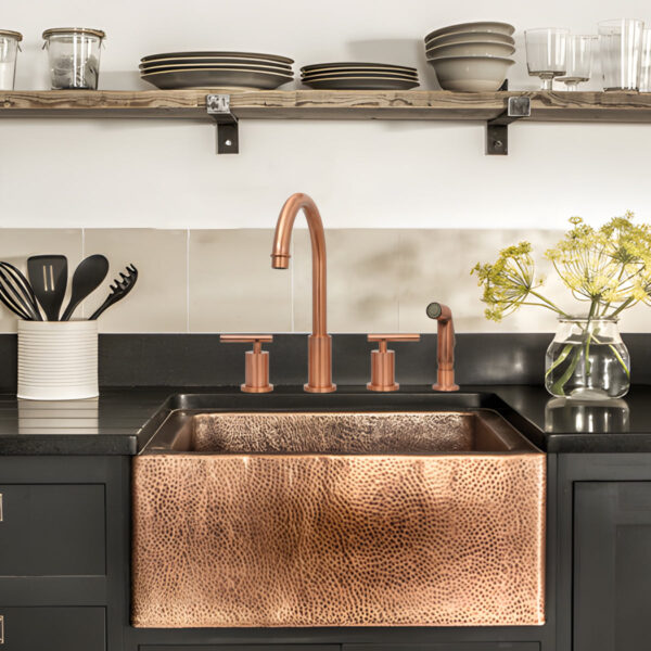 Two-Handles Copper Widespread Kitchen Faucet with Plastic Side Sprayer - IK96866N1 - Image 2