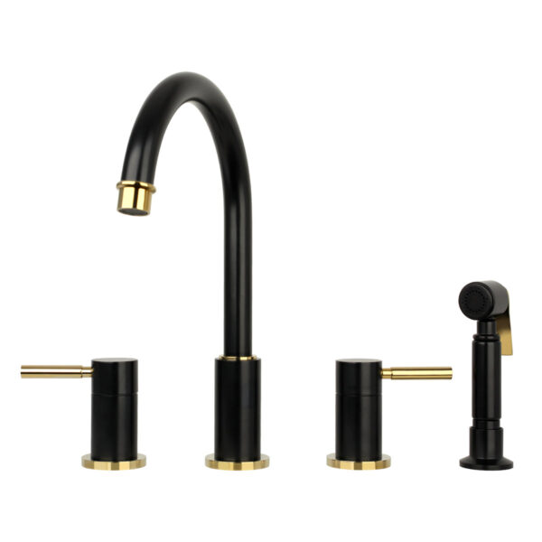 Two-Handles Matte Black & Gold Widespread Kitchen Faucet with Side Sprayer - IK96866-BLZG