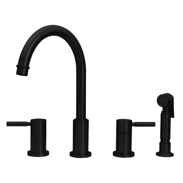 Two-Handles Matte Black Widespread Kitchen Faucet with Side Sprayer - IK96866 -MB