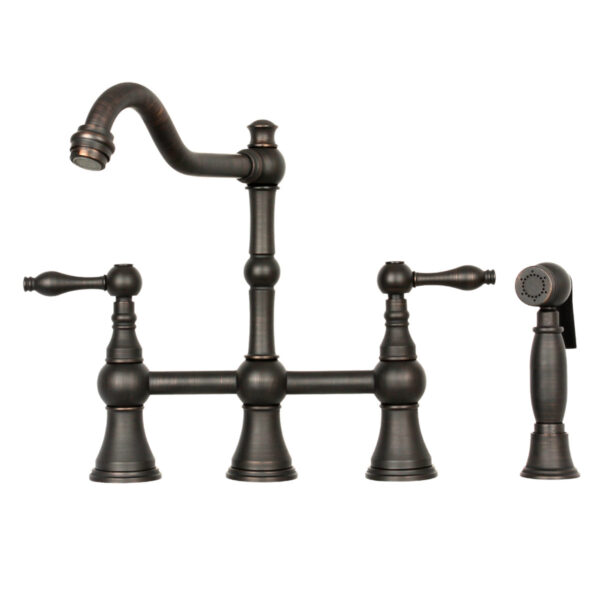 Two-Handles Oil Rubbed Bronze Bridge Kitchen Faucet with Side Sprayer - IK96718-ORB