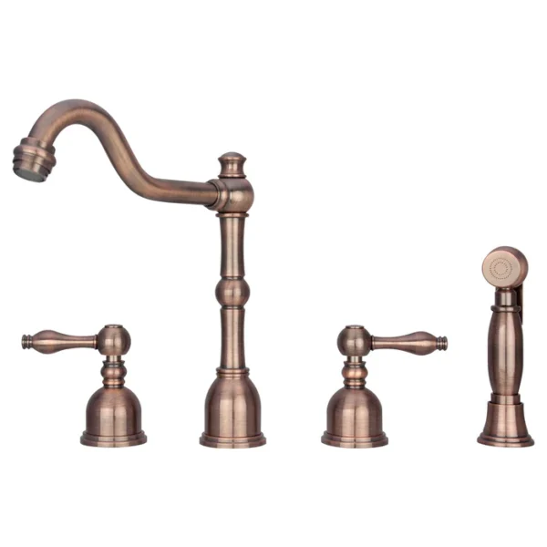 Two-Handles Copper Widespread Kitchen Faucet with Side Sprayer - IK96818